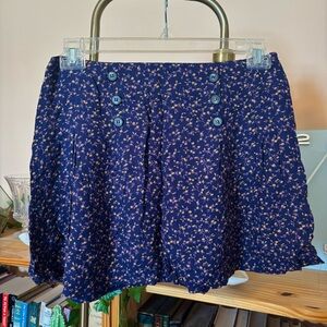 POL Navy Floral Skirt with Button Detail